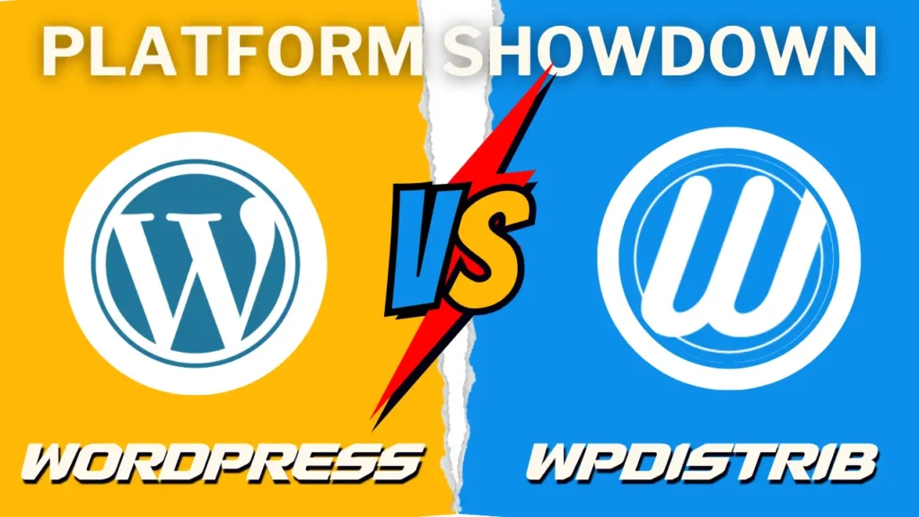 WordPress vs WPDistrib: Ultimate Platform Showdown 2024 2 WordPress vs WPDistrib platform comparison graphic with logos and a versus symbol