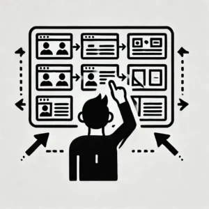 Meilleure SlidePage WordPress Gratuite pour Slides Interactives Personne pointant vers des éléments de slide interactifs sur un grand écran, représentant l meilleur WordPress SlidePage gratuit.
